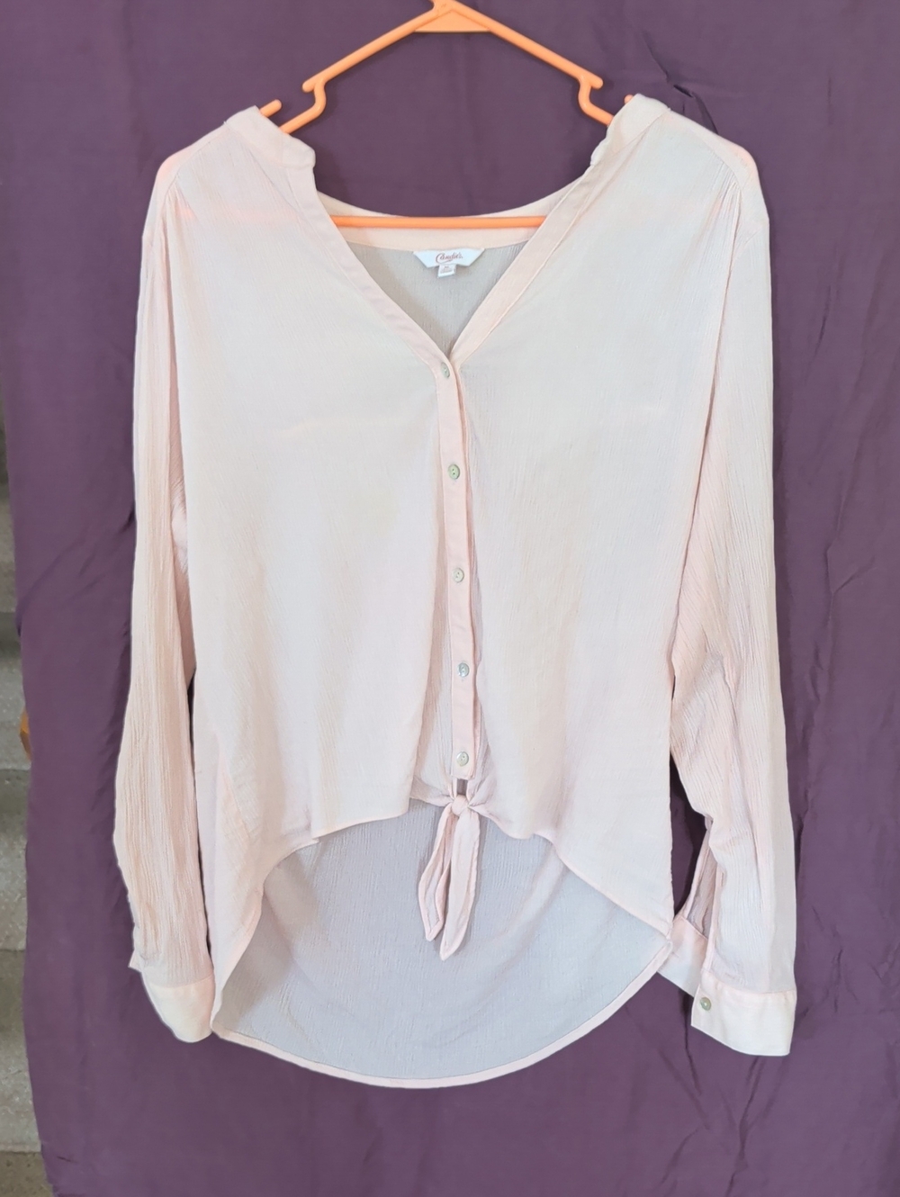 Candie's Pale Pink Button-Front Tie-Hem Blouse